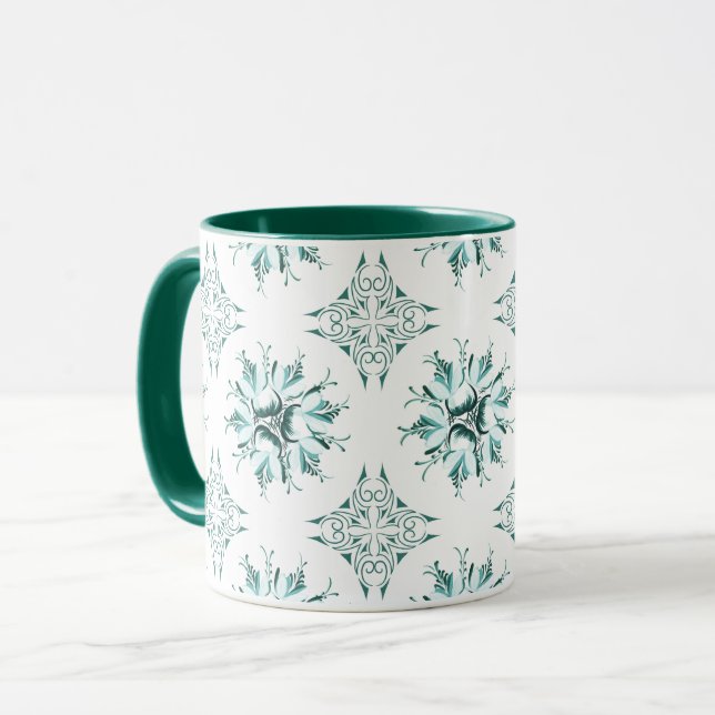 Caneca Coffee Floral Mug Inky | Teto e Verde e Branco (Frente Esquerda)