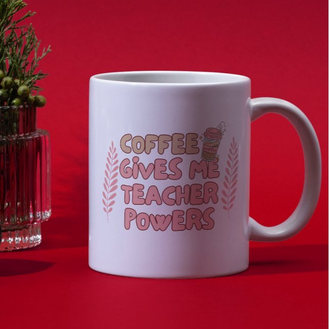 Caneca Coffee Gives Me Teacher Powers Retro Bubble Typogr (Criador carregado)