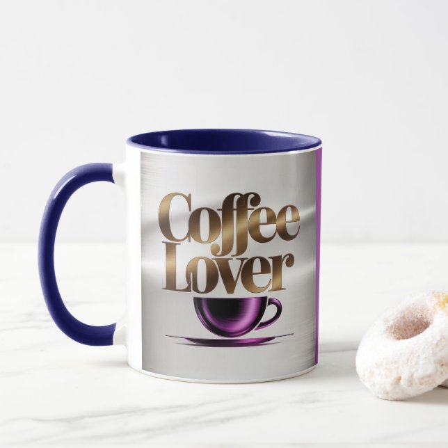 Caneca Coffee Lover Modern Purple Blue Mug (Com Donut)