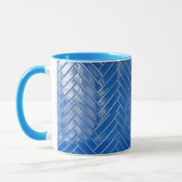 Caneca Coffee Mug Blue Herringbone Pattern Geometric