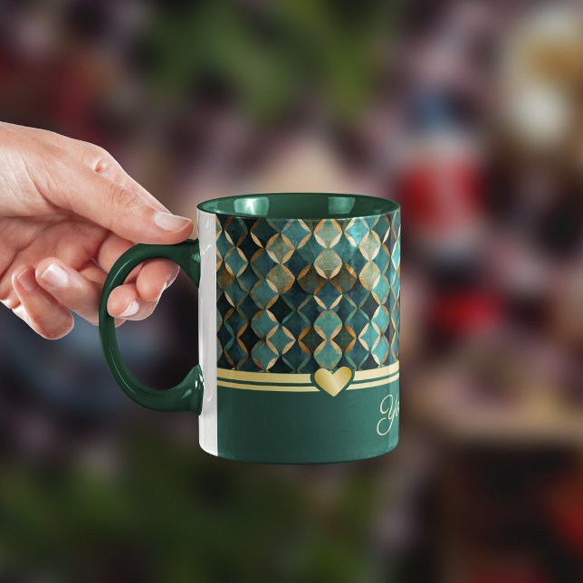 Caneca Coffee Mug Elegante teal-gold (Criador carregado)