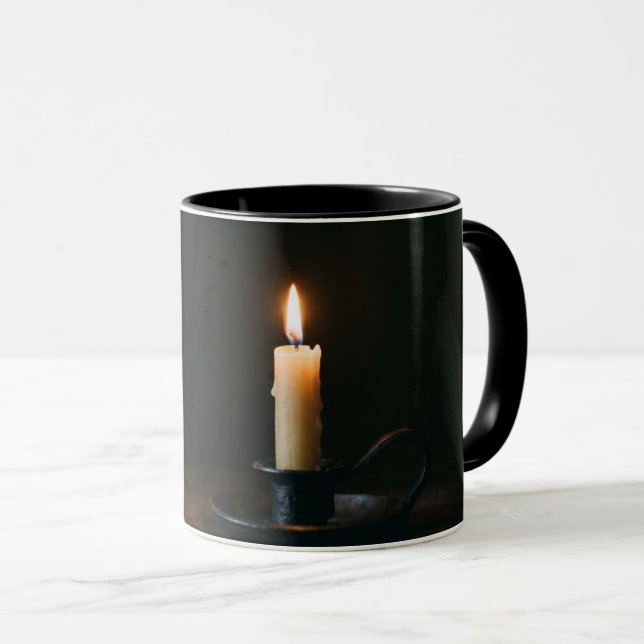 Caneca Coffee Mug Lit Candle Warm Glow Peaceful Atmospher (Frente Esquerda)