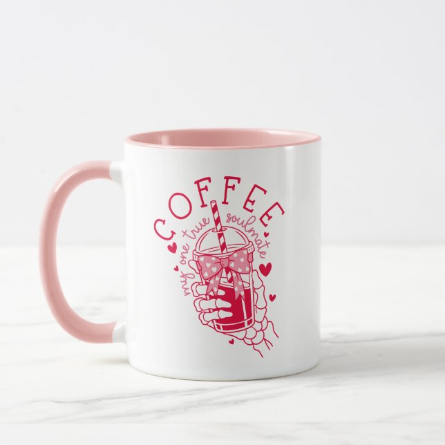 Caneca Coffee One True Soulmate Red Pink Hearts Skeleton (Esquerda)