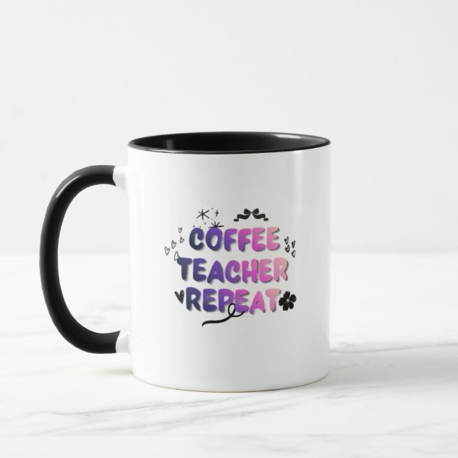 Caneca Coffee Teacher Repeat Mug – Funny Teacher Gift (Esquerda)
