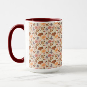 Caneca Cogumelos e flores desenhados à mão Neutro