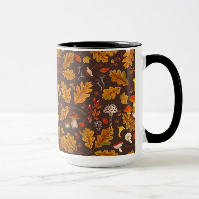 Caneca Cogumelos florestais e flora do outono em castanho (Direita)