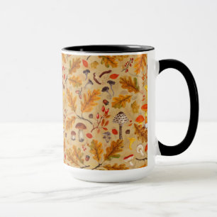 Caneca Cogumelos florestais e flora do outono em ocre