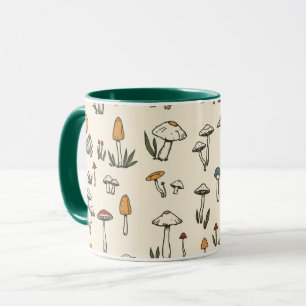 Caneca Cogumelos Florestais Pequenos em Fundo bege
