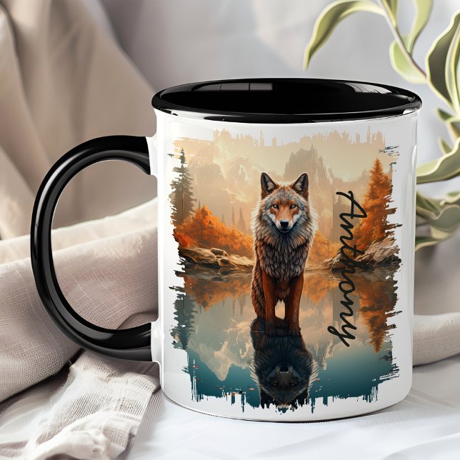 Caneca Coio na Reflexão do Lago de Outono (Criador carregado)
