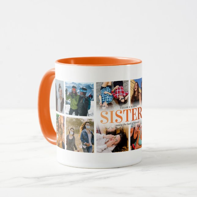 Caneca Colagem de 12 Fotos Laranja Irmã (Frente Esquerda)