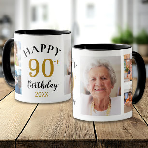 Caneca Colagem de 5 Fotos Personalizada Feliz Aniversário