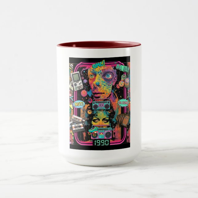 Caneca Colagem de Arte Pop de Nostalgia dos Anos 90 (Centro)