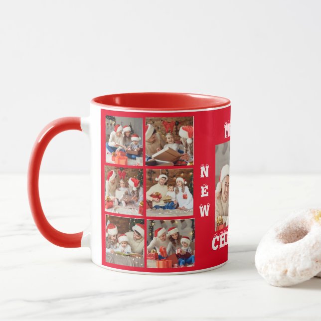 Caneca COLAGEM DE FOTOGRAFIA DO cheio MERRY CHRISTMAS MUG (Com Donut)
