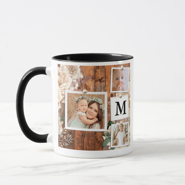 Caneca Colagem de Fotografias em Grade Monogramas Coffee  (Esquerda)