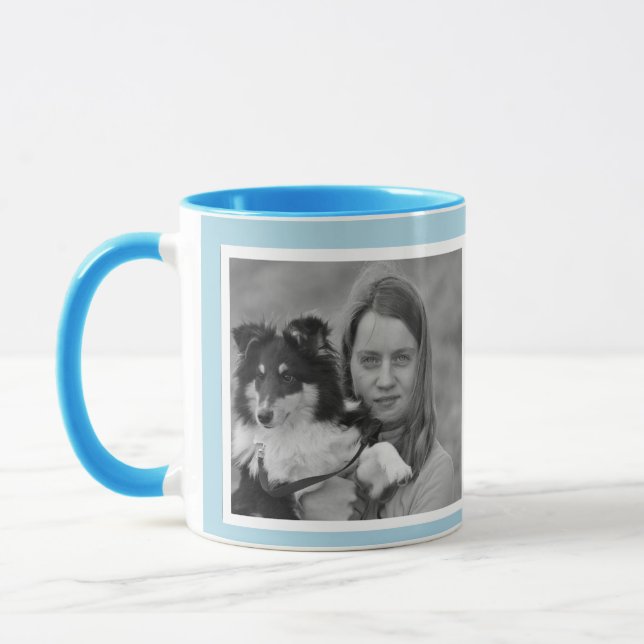 Caneca Colagem de fotos azul-claro moderno personalizada  (Esquerda)