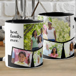 Caneca Colagem de Fotos da Família - 5 Fotos e Texto Pers<br><div class="desc">Personalize esta caneca de café branca e preta com as suas fotografias favoritas. O modelo de foto está configurado pronto para que você adicione até 5 de suas próprias fotos. A foto principal será usada como fundo e as 4 fotos restantes serão colocadas em uma tira de ziguezague, ao longo...</div>