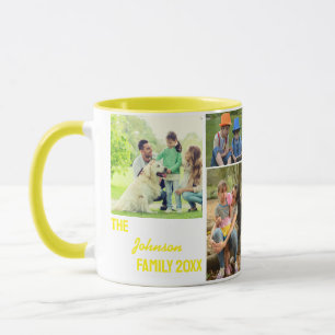 Caneca Colagem de Fotos da Família Calliografia Amarela