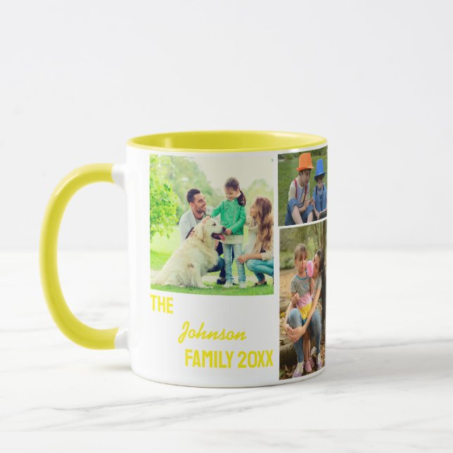 Caneca Colagem de Fotos da Família Calliografia Amarela (Esquerda)
