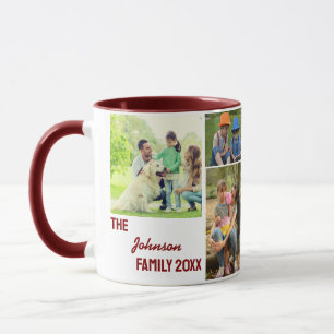 Caneca Colagem de Fotos da Família em Caligrafia Maroon