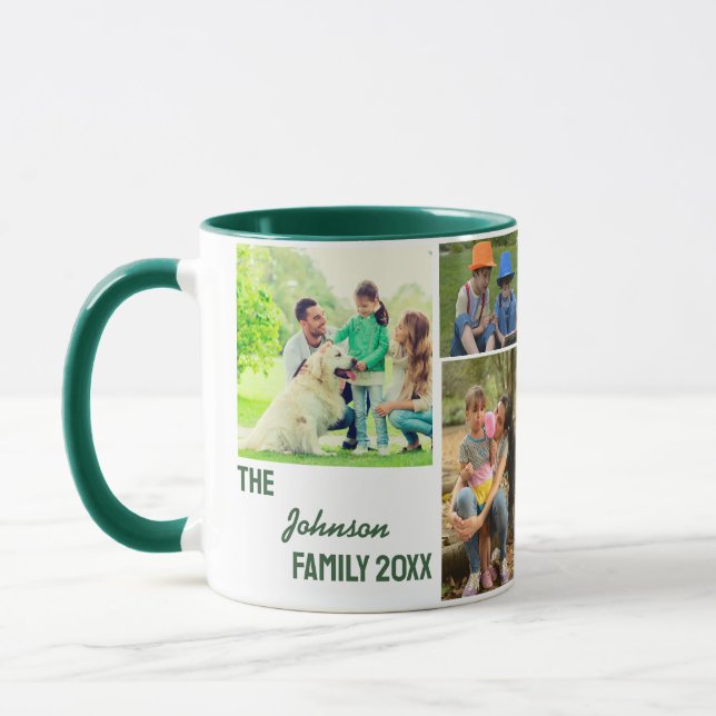 Caneca Colagem de Fotos da Família Hunter Green Calliogra (Esquerda)