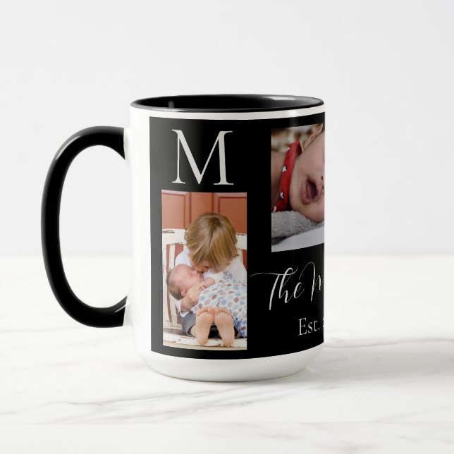 Caneca Colagem de Fotos da Família Monograma Personalizad (Esquerda)