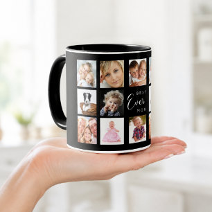 Caneca Colagem de fotos da mãe branca preta