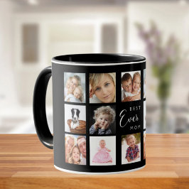 Caneca Colagem de fotos da mãe branca preta