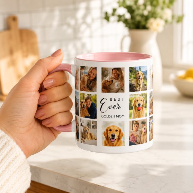 Caneca Colagem de fotos da mãe com Retriever Dourado rosa (Criador carregado)
