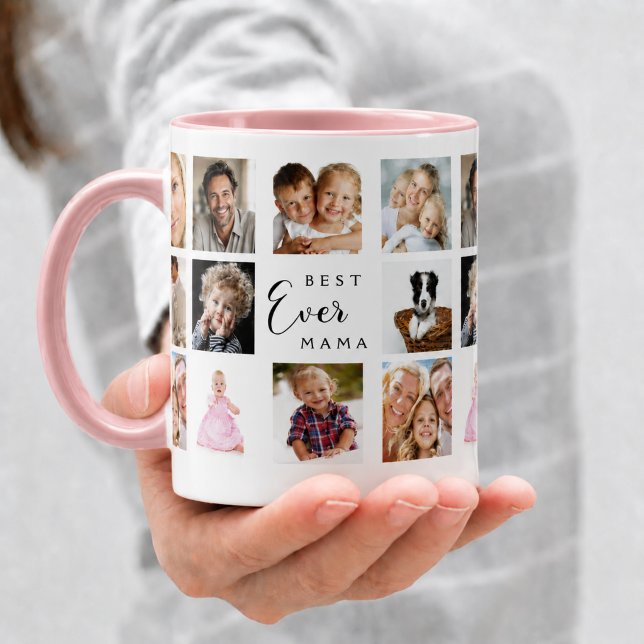 Caneca Colagem de fotos da mãe em rosa (Criador carregado)