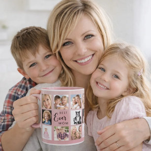 Caneca Colagem de fotos da mãe em rosa poeira rose