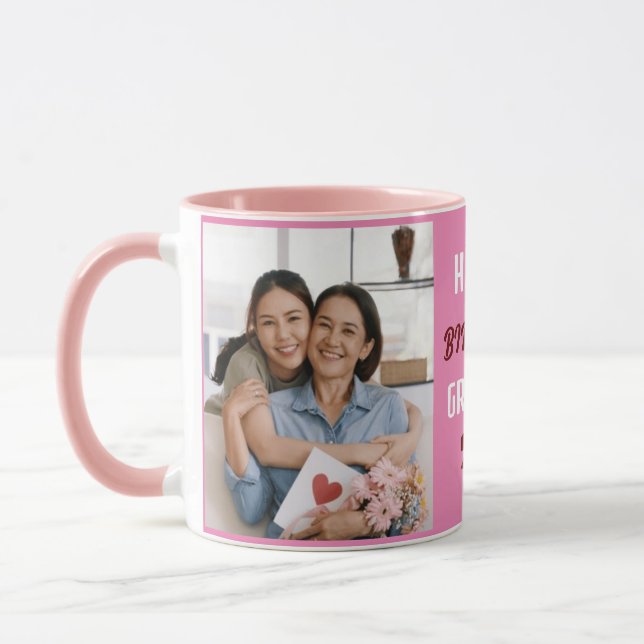 Caneca Colagem de Fotos de Avó Feliz de Aniversário Perso (Esquerda)