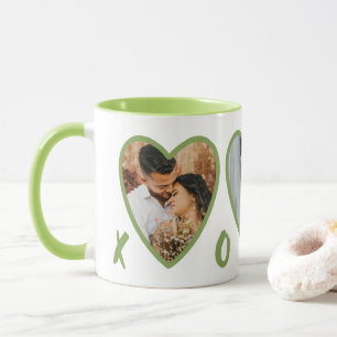 Caneca Colagem de Fotos de Corações Verdes de Namorados M