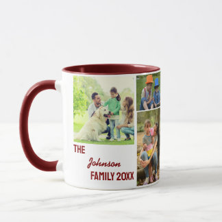 Caneca Colagem de Fotos de Família em Caligrafia Marrom