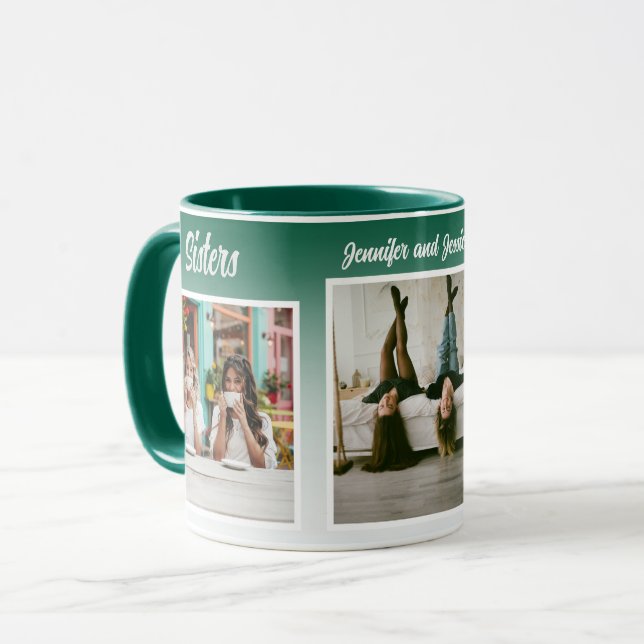 Caneca Colagem de Fotos de Irmãs com Nomes, Melhor Terapi (Frente Esquerda)