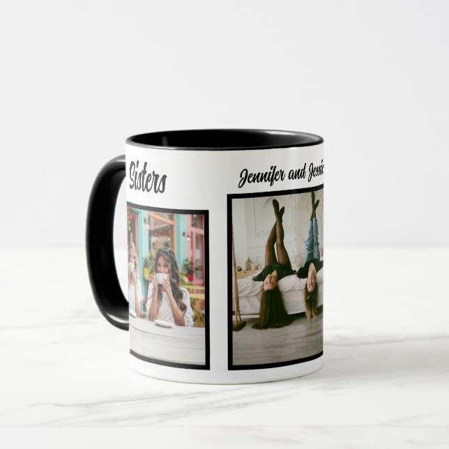 Caneca Colagem de Fotos de Irmãs com Nomes, Melhor Terapi (Frente Esquerda)