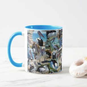 Caneca Colagem de Fotos de Pelicano, Azul