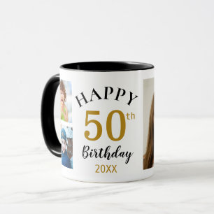 Caneca Colagem de Fotos Feliz 50.o Aniversário Personaliz