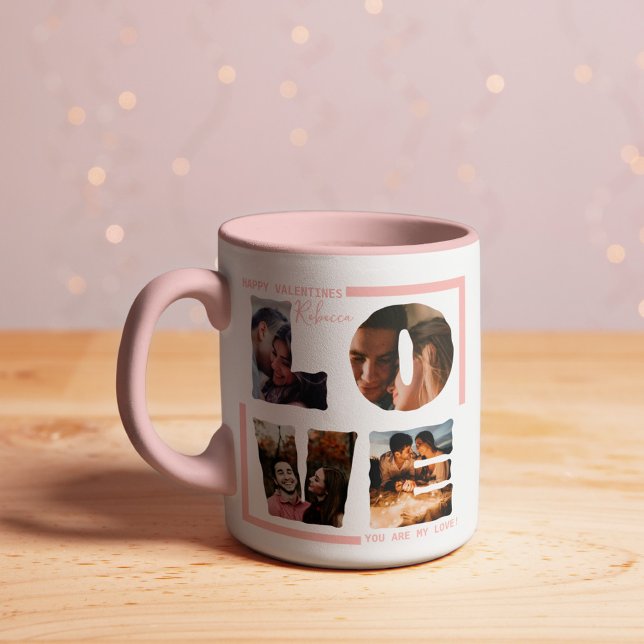 Caneca Colagem de Fotos Personalizada "AMOR" Moderna Beau (Criador carregado)