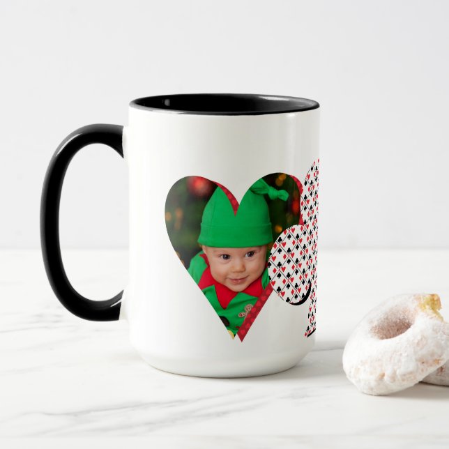 Caneca Colagem de Fotos Personalizada do Poker Face (Com Donut)