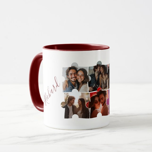 Caneca Colagem de Fotos Personalizada do quebra-cabeça e  (Frente Esquerda)