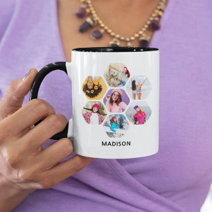 Caneca Colagem de Fotos Personalizada em Hexágono com Nom