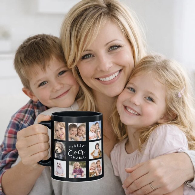 Caneca Colagem de fotos preto e branco da mãe (Criador carregado)