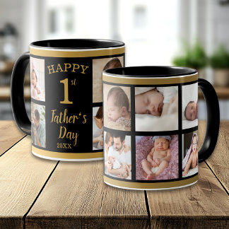 Caneca Colagem de Fotos Preto e Dourado para o Primeiro D