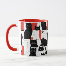 Caneca Colagem de Gato de Arte Vermelha e Negra Pop