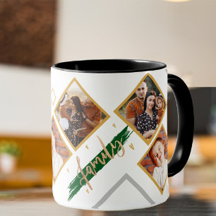 Caneca Colagem de Múltiplas Fotos de Família Coração Scri