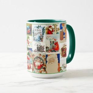 Caneca Colagem de Natal Vintage Papai Noel