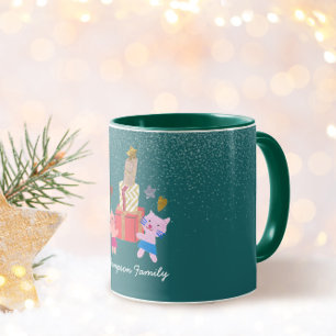 Caneca Colagem de Papel Festivo Gatos e Presentes Natal V