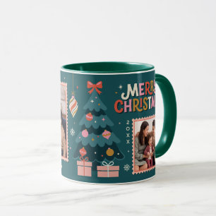 Caneca Colagem de selo postal retrô Feliz Natal