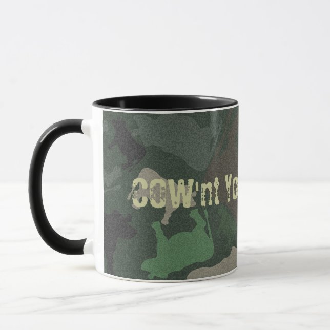 Caneca Colagem de Vaca CaMOOflage em Verde (Esquerda)