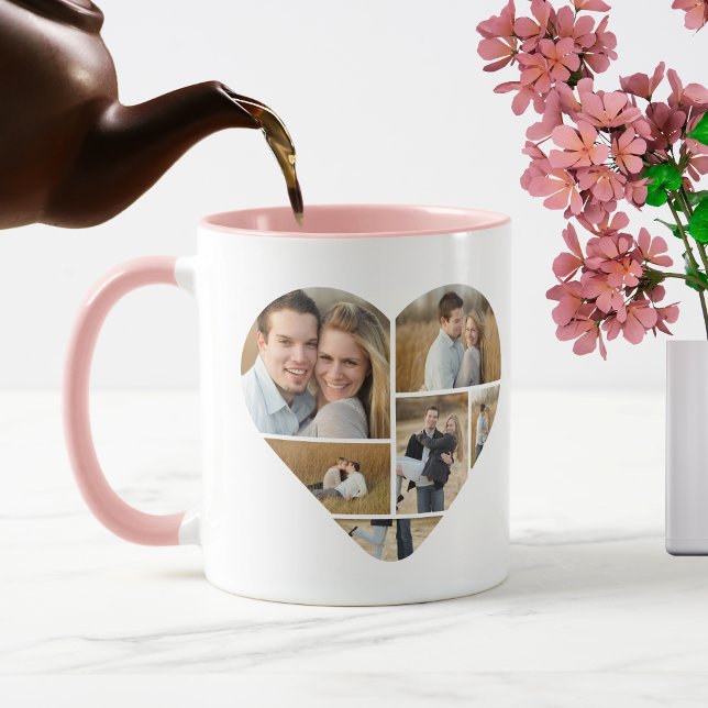Caneca Colagem Fotográfica do Coração de Amor Personaliza (Custom photo collage mug)